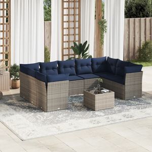 Set di divani da giardino in polyrattan grigio da 10 pezzi con cuscini, collezione di mobili da esterno resistenti - Product Image 1