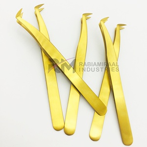 Plain Grip Precision Eyelash Tweezers Set Gold Plasma Plated Smooth Tip Stainless Steel Tweezer For Eyelash Extension - Product Image 6