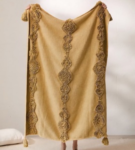 Wholesale <b>Super</b> <b>Soft</b> Luxury Jacquard Cotton Tufted Eco-Friendly Decorative Throw <b>Blanket</b> with Long Fringes - Product Image 5
