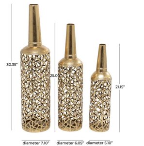 Ensemble de 3 jardinières contemporaines côtières en métal doré faites à la main, de qualité supérieure, design moderne, décoration florale de sol de haute qualité - Product Image 5