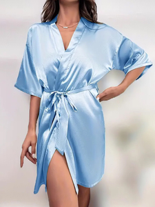 Batas de satén con encaje para mujer, kimono corto, pijama enterizo, lencería, ropa de dormir. Sin reseñas aún. - Product Image 3