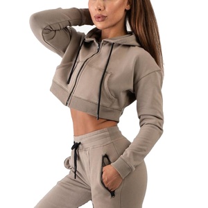 Custom Embroidery Oversized Zip up Crop <b>Top</b> Hoodie and Jogger Set Two Pieces Hip Hop Women Tracksuit Jacket Hoodie Set 2026 - Product Image 6
