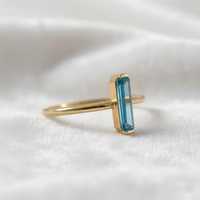 Bague pour femme vintage en argent sterling 925 plaqué or 14 carats, sertie de pierres baguette, aquamarine naturelle certifiée IGI, luxe