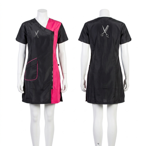 Chaqueta de Barbería para Mujer, 140 GSM, Poliéster Premium, Diseño de Paneles Negros, Cierre de Cremallera, Túnica Bordada con Logotipo Personalizado - Product Image 2