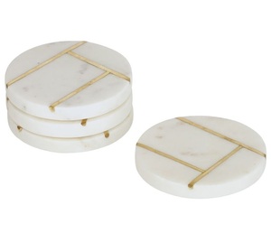 High Selling Marble Coaster Natural White Stone with <b>round</b> Design Brass Wholesale <b>Table</b> Decoration <b>Mats</b> & Pads - Product Image 3