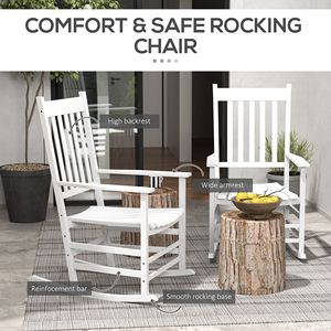 2 Sedie a Dondolo in Legno Bianco per Giardino e Balcone, Resistenti alle Intemperie, con Braccioli Pieghevoli e Schienale Alto - Product Image 5
