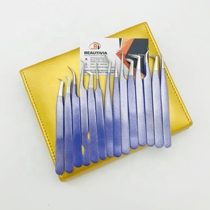 Pince à épiler professionnelle d'extension de cils en acier inoxydable violet de marque privée forte adhérence 90 degrés fibre pointue durable - Product Image 5