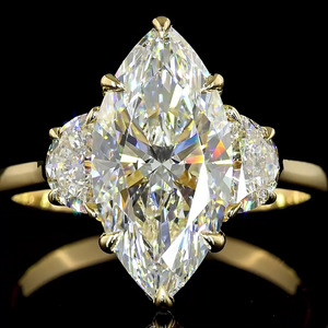 IGI Certified Lab Grown Marquise Cut Diamond Wedding <b>Ring</b> Half <b>Moon</b> Side <b>Stones</b> 10K/14K/18K Gold 925/935 Silver Rhodium Plated - Product Image 2