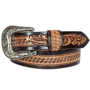 Stylish New Design Men's Fashion Western leather <b>tooling</b> belt hand carved <b>engraved</b> <b>tooled</b> leather belt for unisex - Product Image 3