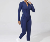 Combinaison de yoga pour femme avec trous pour les doigts, demi-zip, en Spandex/Nylon, manches longues, respirante et extensible, pour la gym et l'entraînement