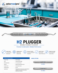 เครื่องมืออุดฟันสแตนเลสสตีลแบบสองหัว รุ่น H3, H4 ยี่ห้อ Professional Dental สำหรับอุดฟันและบีบอัด  OEM Zetomed Pro - Product Image 4