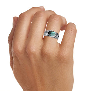 Bague en argent sterling 925 avec labradorite naturelle, cabochon rond bleu, sertissage clos, bijou fantaisie en argent pour soirée - Product Image 6