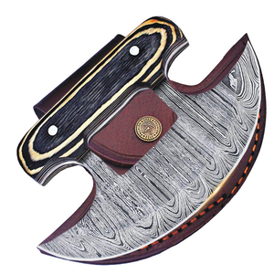Cuchillo para Pizza de Acero de Damasco Hecho a Mano con Mango de Madera Paka y Patrón de Gota de Lluvia, Ecológico, con Cuero Genuino - Product Image 1