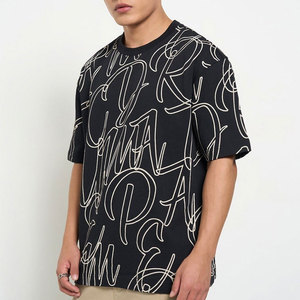 Camiseta Negra de Manga Corta para Hombre con Logotipo en la Espalda, Cuello Redondo, Corte Holgado, Tejido Jersey Casual, 100% Algodón, Peso Pesado 320g - Product Image 2