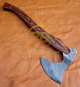 Hacha de Acero de Damasco Hecha a Mano, Hacha Vikinga Personalizada con Mango de Madera Tallado, Hacha de Supervivencia para Camping y Caza, Herramienta para Exteriores OEM - Product Image 2