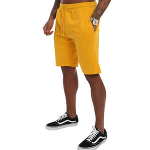 <b>Men's</b> Solid <b>Yellow</b> Cotton Bermuda <b>Shorts</b> with Front Logo Drawstring Waist Pockets Quick Dry Casual Mid Length Knitted Fabric - Product Image 5
