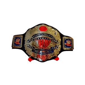 Ceinture de champion de lutte nationale poids lourd plaquée or avec pierre précieuse rouge au centre, sangle noire, ceinture de titre de collection de haute qualité - Product Image 1