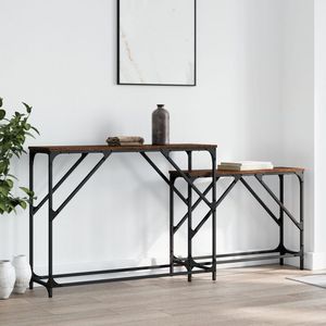 Grande table console gigogne en bois d'ingénierie chêne brun avec collection de tables consoles en métal de qualité supérieure - Product Image 1