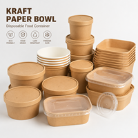 Vente en gros de bols à salade jetables en papier kraft, nouveau design, contenants à emporter avec couvercle