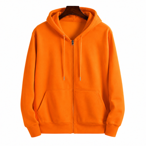 2026 Men's <b>Orange</b> Hooded Zip-Up <b>Fleece</b> Sweatshirt Regular Fit Solid Color Casual Autumn Wear - Product Image 1