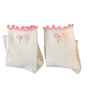 High Quality <b>Custom</b> Cute Embroidery Design Spring 100% Cotton Anti-Slip Cuff Logo Pilates Yoga <b>Socks</b> for Girls - Product Image 1
