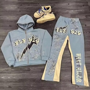 Custom Manufacturers Cutting and <b>Sewing</b> 100% Cotton Dtg Printing Full Zip up High Quality Hoodie and Sweatpants <b>Set</b> - Product Image 1