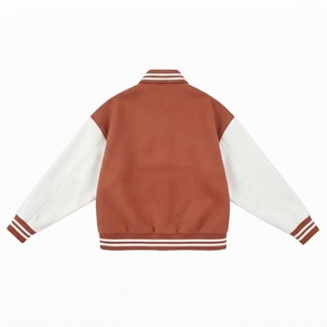 Veste universitaire unisexe en PU, couleur unie, col rabattu, manches régulières, style preppy, vêtement d'automne - Product Image 2