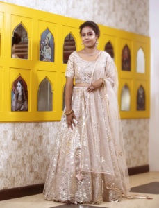 Womens Lehenga Choli with organza dupatta and <b>leather</b> work all over the garment perfect choice. - Product Image 2