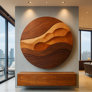 Art mural rond en bois biologique fait à la main, sculpture en bois abstraite moderne pour les intérieurs, pour les anniversaires, cadeau pour la maison - Product Image 3