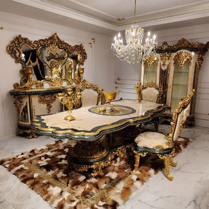 Juego de Muebles de Comedor de Lujo Estilo Barroco Real, Mueble Aparador Antiguo Tallado a Mano en Madera de Teca Sólida para Villa o Palacio - Product Image 1