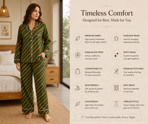Women Soft Cotton Floral Printed Pajama <b>Set</b> Casual Green Nightwear Long Sleeve Two Piece Loungewear <b>Set</b> Elastic Waist Quick Dry - Product Image 3