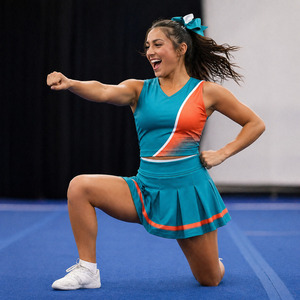 Tenue de Cheerleading Femme et Enfant en Polyester Spandex, Couleurs Personnalisables, Élastique, Vert Turquoise, Corail, Orange, pour Spectacles - Product Image 4