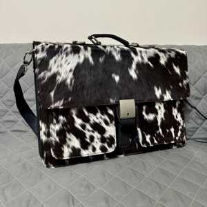 Leather Hair On <b>Laptop</b> Bag Vintage Cowhide Fur Messenger Briefcase Business Office Shoulder Bag Men LHLB-0001 - Product Image 2