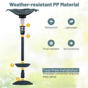 Green Solar Powered Lamp Standing Pedestal Birdbath and Feeder Combo for Bird Supplies - Product Image 4