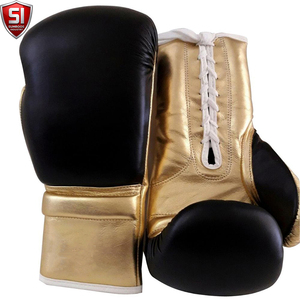 Gants de boxe SUMROOS SI en cuir noir et or, sangle de poignet réglable, équipement d'entraînement durable, protecteur et confortable, toutes saisons - Product Image 1