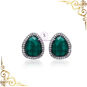 Antique Oxidised Crystal Studs Earrings Designer Minimal Designer Jewellery for Women and Girls for Sangeet Haldi Mehndi Wear - Product Image 4