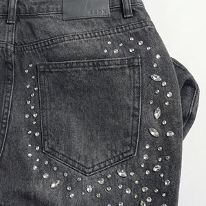 Jeans Rectos Negros al por Mayor con Adornos de Diamantes de Imitación |   Pantalones Vaqueros con Detalles de Cristal |   Proveedor de Ropa Urbana y Casual de Noche OEM - Product Image 3