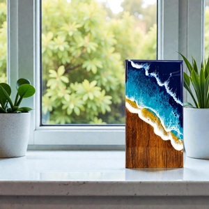Personalized Eco-Friendly Durable Wooden Urn <b>Box</b> Engraved <b>Memorial</b> Keepsake for Cremation American Baby Pet Ocean Wave Resin Art - Product Image 4