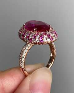 Bague en argent S925 plaqué rhodium avec rubis de 7 carats taille œuf de pigeon et diamant taille ovale exquis, pour femmes élégantes, idéale pour les dîners et les rendez-vous - Product Image 6