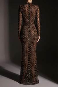 Vestido de Noche de Lujo con Lentejuelas de Diamantes y Rejilla de Bronce, Manga Larga, Cuello Alto, Estilo Sirena, para Fiesta de Gala, Venta al por Mayor, Elegante Ropa de Fiesta - Product Image 2