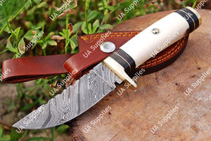 Cuchillo de Caza y Camping de Acero de Damasco Hecho a Mano Profesional UA Supplies, Hoja Fija Afilada como una Navaja, Guarda de Latón, Personalizable OEM/ODM - Product Image 6