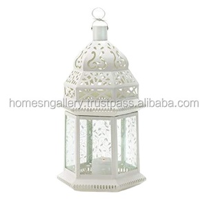 Ramadan โคมไฟโลหะหกเหลี่ยมชุบทองพร้อมโคมไฟเทียนแก้วลวดลายน้ำ - Product Image 2