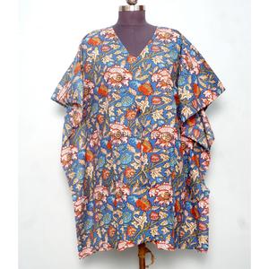 Caftán indio estampado a mano, de algodón orgánico puro, ligero, ropa de dormir corta, estampado floral, ropa de playa, vestido de verano - Product Image 1