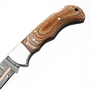 Couteau de poche multifonctionnel Burraq OEM DIY personnalisé fait main en acier Damas avec manche en bois et étui en cuir – Cadeau d'anniversaire - Product Image 2