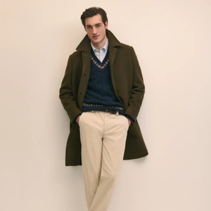 Manteau décontracté pour homme en laine, nouvelle collection automne-hiver, col rabattu, couleur unie, boutons simples, longueur longue - Product Image 1