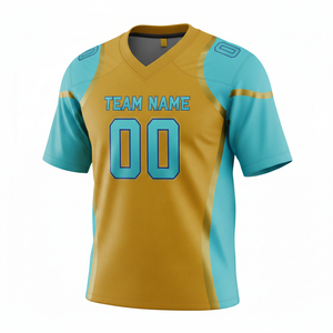 เสื้อฟุตบอลคอวีสีทองเทอร์ควอยซ์แบบยูนิเซ็กซ์ พิมพ์ลายแบบซับลิเมชั่น ระบายเหงื่อได้ดี ระบายอากาศได้ดี แขนสั้น ทรงปกติ 100% - Product Image 1