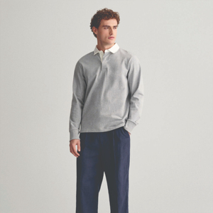 Polo de rugby à manches longues pour homme de haute qualité, en toile durable et confortable pour un usage décontracté, service OEM avec motif uni - Product Image 1