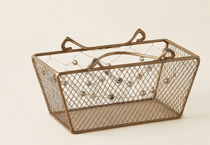 Artisanal Vintage Metal <b>Wire</b> <b>Storage</b> <b>Basket</b> Rectangle With Handles Multi-Purpose Neatening Organizer Stylish Home Accent - Product Image 3