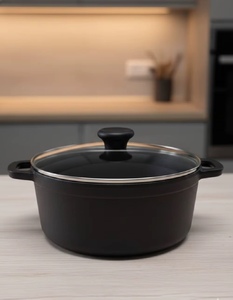 Cocotte en fonte noire avec couvercle en verre et doubles poignées, ustensile de cuisson robuste pour la maison, l'hôtel, le restaurant, compatible avec tous les types de cuisinières - Product Image 2