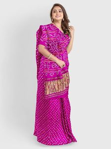 Pure Silk Indian Bandhani <b>Tissu</b> Pallu Saree - Product Image 3